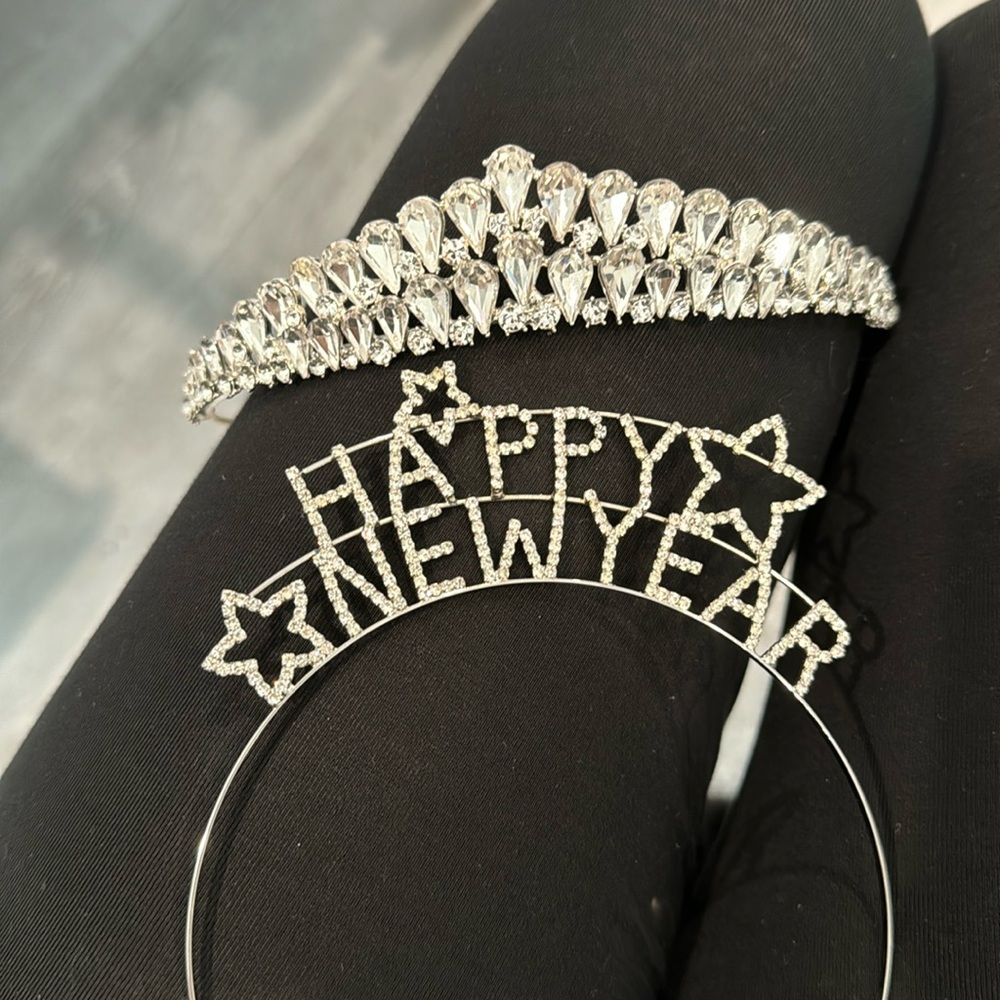 Crystal Rhinestone Crown and Happy New Year Crown Headband
